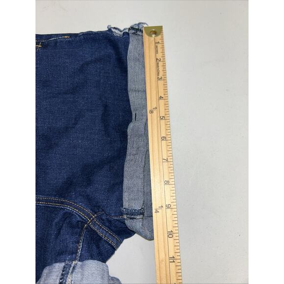 ModCloth Denim Shortall Overall Shorts Womens Medium Blue Stretch Cuffed Bibs E1 - Picture 11 of 13